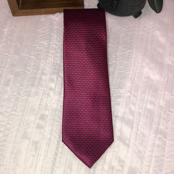 Countess Mara Red Blue Houndstooth Silk Tie - Picture 1 of 8